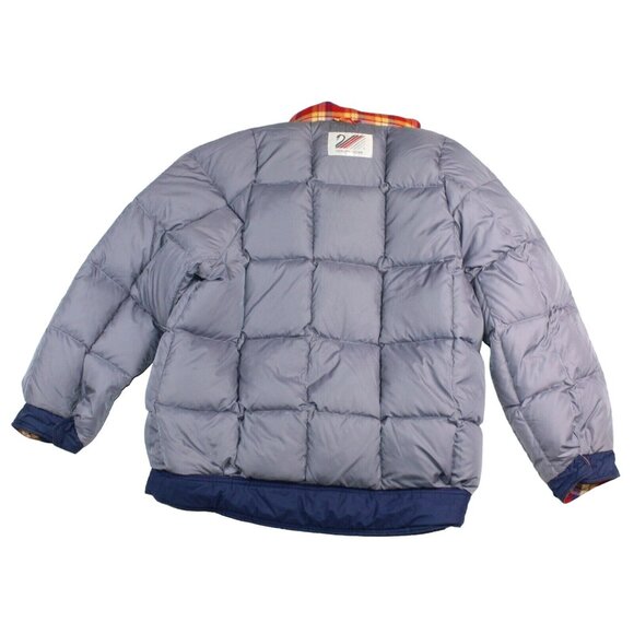 Vintage 80s XL Rainbow Trim Genuine Down Blue Coat Jacket Ski Snowboard Winter - Picture 8 of 12
